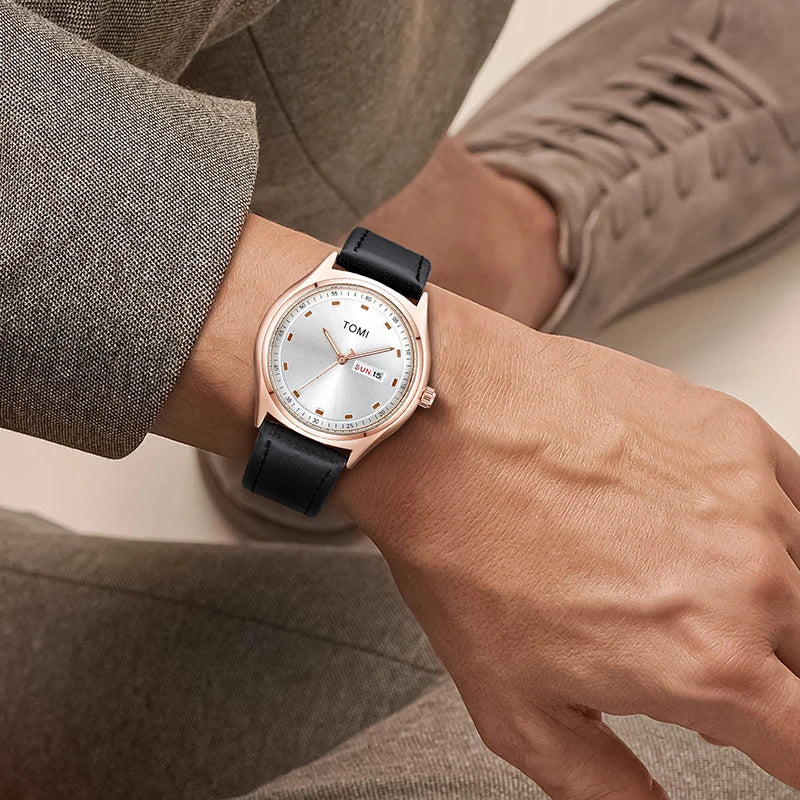 Tomi relógio masculino minimalista negócios casual relógio de quartzo masculino e feminino calendário elegante e versátil relógio de quartzo