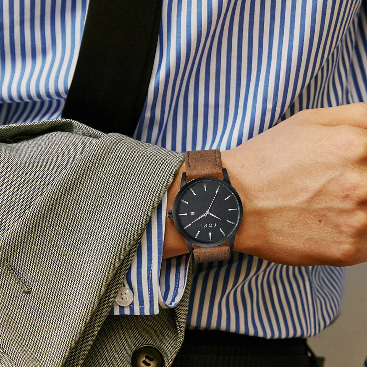 Relógio masculino da moda da marca TOMI luxuoso relógio de quartzo com design de mostrador de disco pequeno