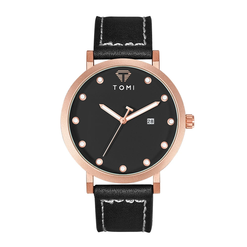 Tomi moda minimalista relógio masculino ao ar livre militar mostrador redondo relógio de quartzo de negócios masculino versátil retro relógio festival presente