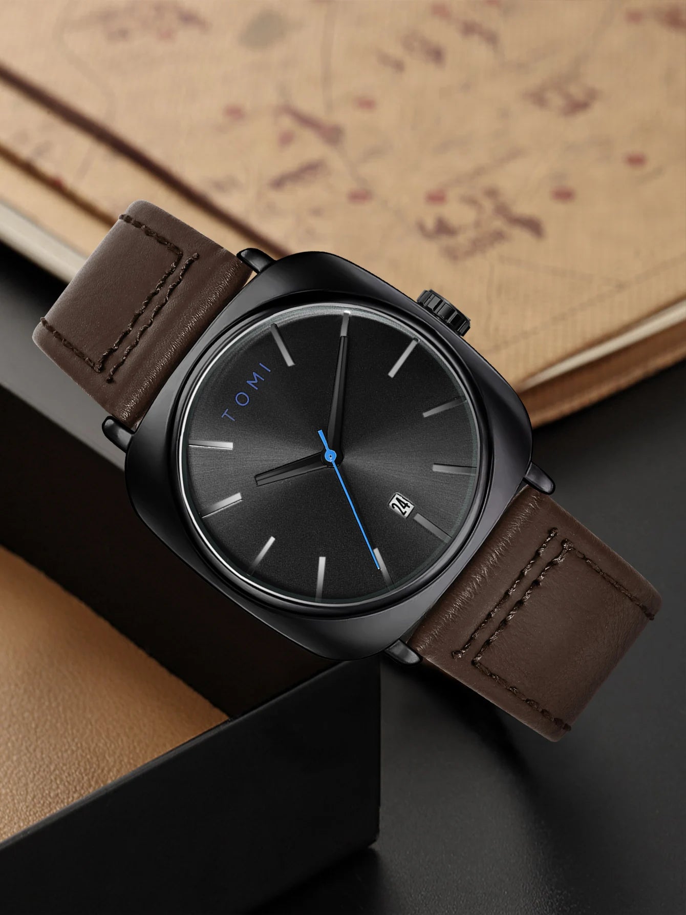 Tomi 2 pçs masculino casual moda relógio óculos conjunto de presente clássico simples caso quadrado relógio de quartzo masculino conjunto de presente reloj
