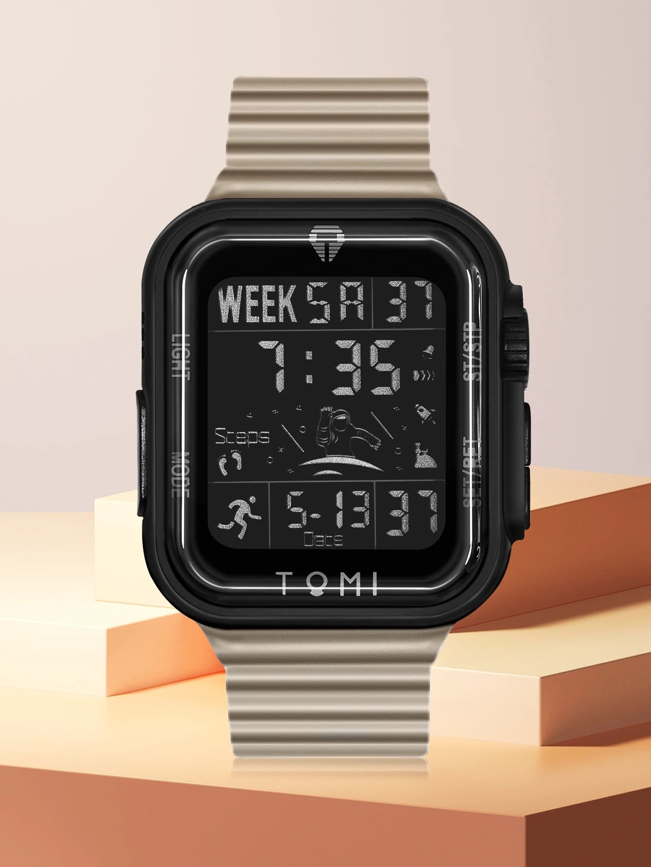 TOMI Pro Mens Smartwatch 1.86 '' AMOLED Tela Sensível Ao Toque Quadrado, Mostrador Obsidian, Data/Tempo/Semana Excluso Design Minimalista Elegante