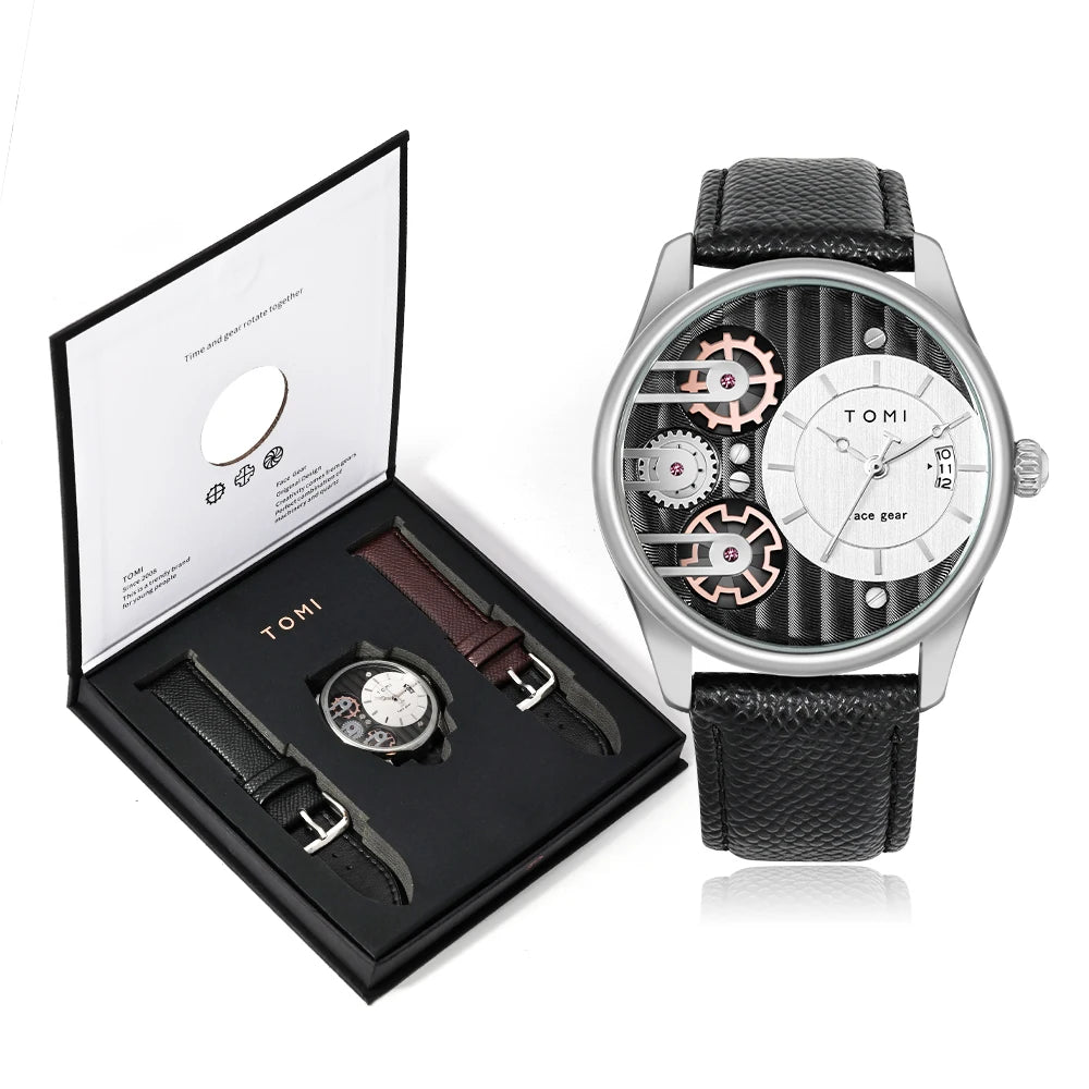 Relógio de quartzo de pulseira destacável TOMI masculino, conjunto combinado caixa presente, luxo e negócios simples, presente Festival