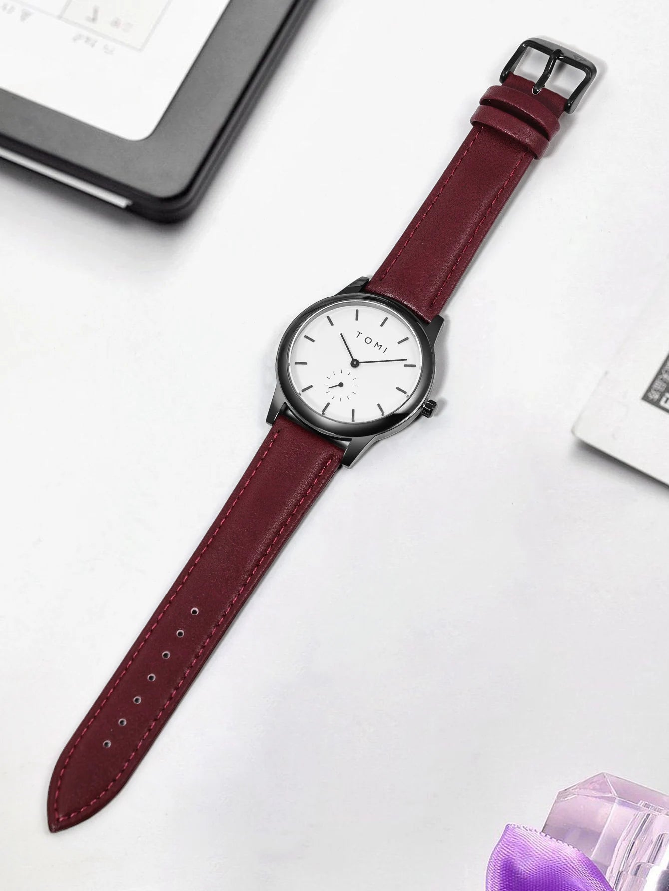 TOMI Fashion Masculino Relógio de quartzo com meio cinto de dois pinos casual e minimalista masculino