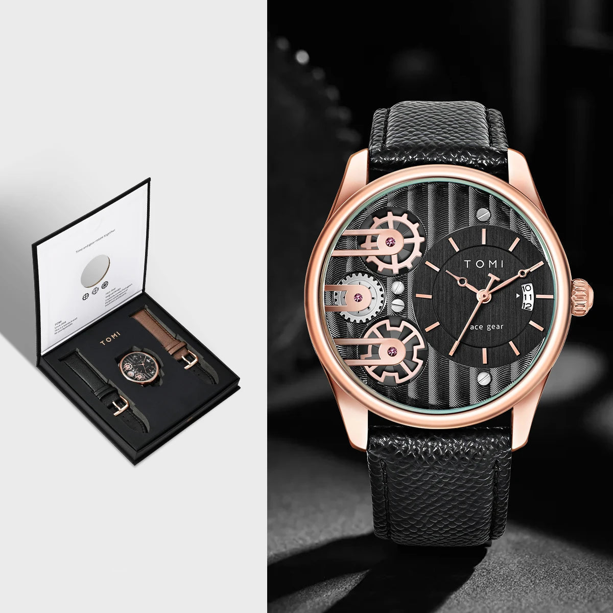 Relógio de quartzo de pulseira destacável TOMI masculino, conjunto combinado caixa presente, luxo e negócios simples, presente Festival