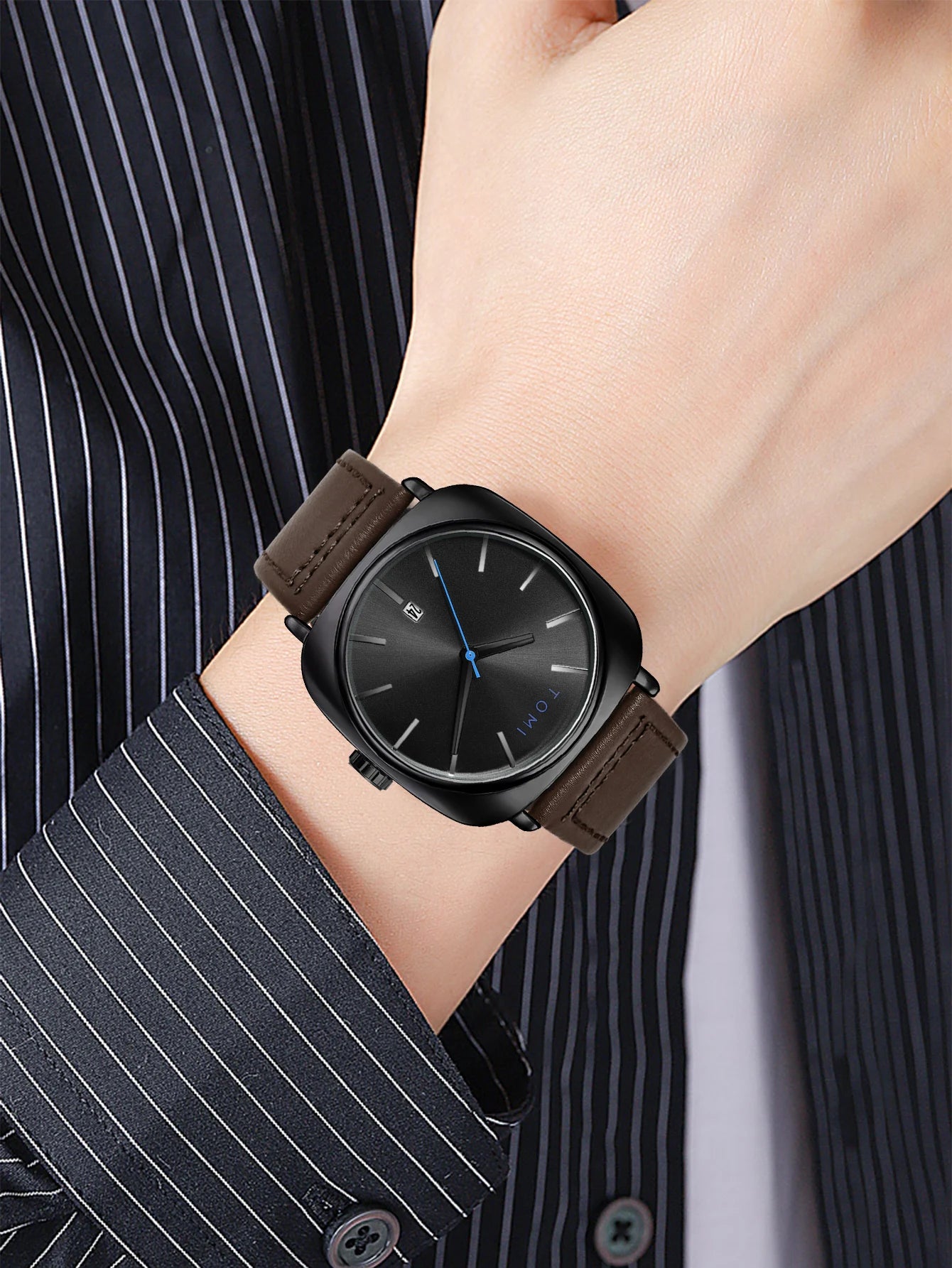 Tomi 2 pçs masculino casual moda relógio óculos conjunto de presente clássico simples caso quadrado relógio de quartzo masculino conjunto de presente reloj