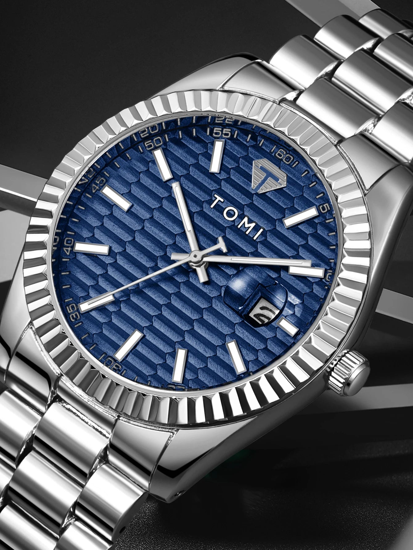Tomi novo relógio masculino broche anel caixa de presente conjunto luxo negócios pulseira aço inoxidável calendário casual relógio quartzo reloj