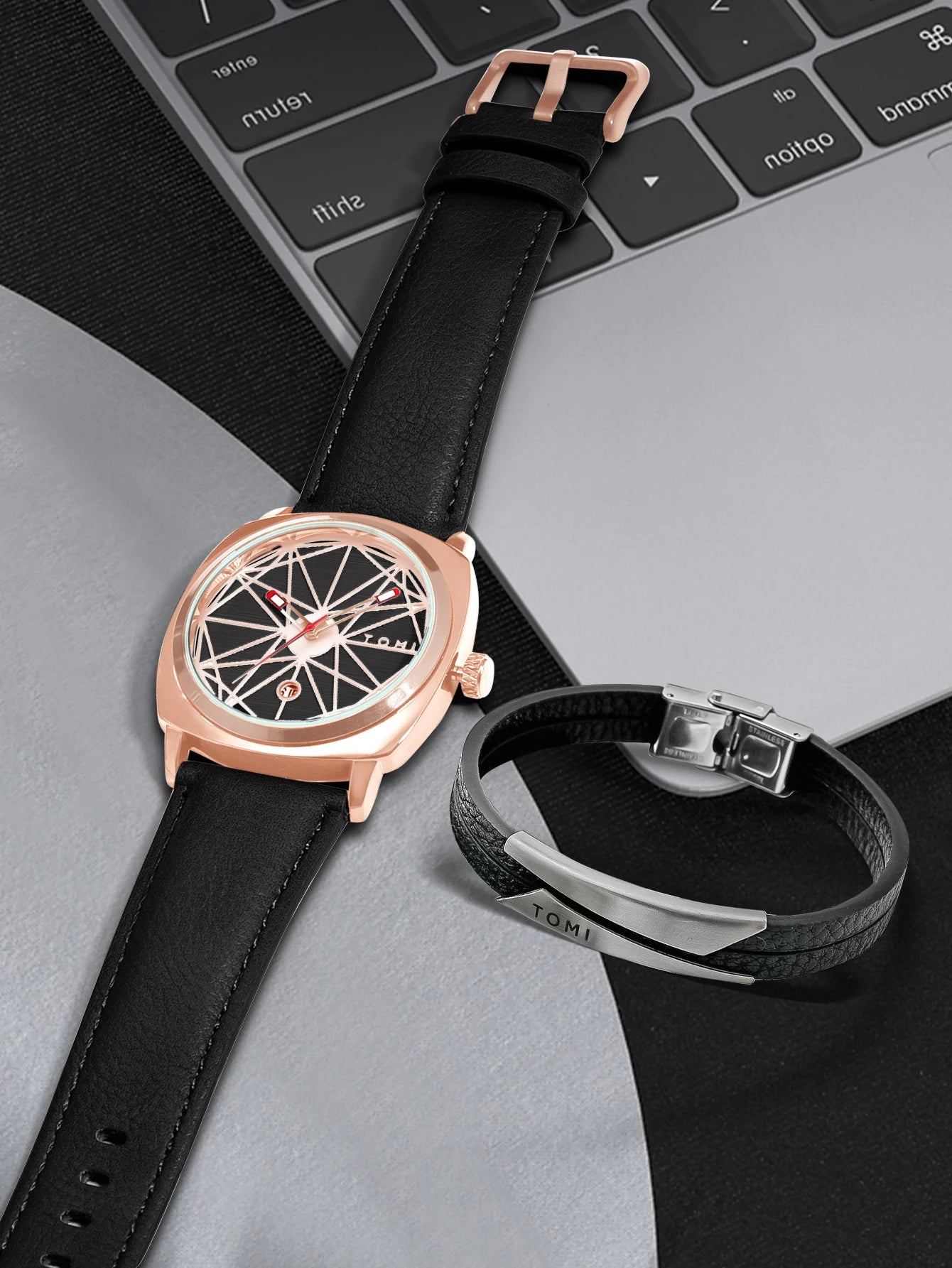 Tomi 2024 novo 2 pçs relógio masculino pulseira presente conjunto de luxo negócios versátil calendário relógio quartzo masculino e relógio presente reloj