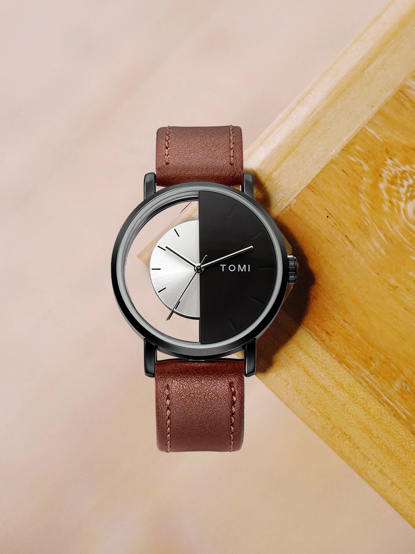 Tomi 3 pçs conjunto de caixa de presente de negócios de luxo relógio masculino carteira simples lazer criativo oco dial relógio de quartzo relógio presentes