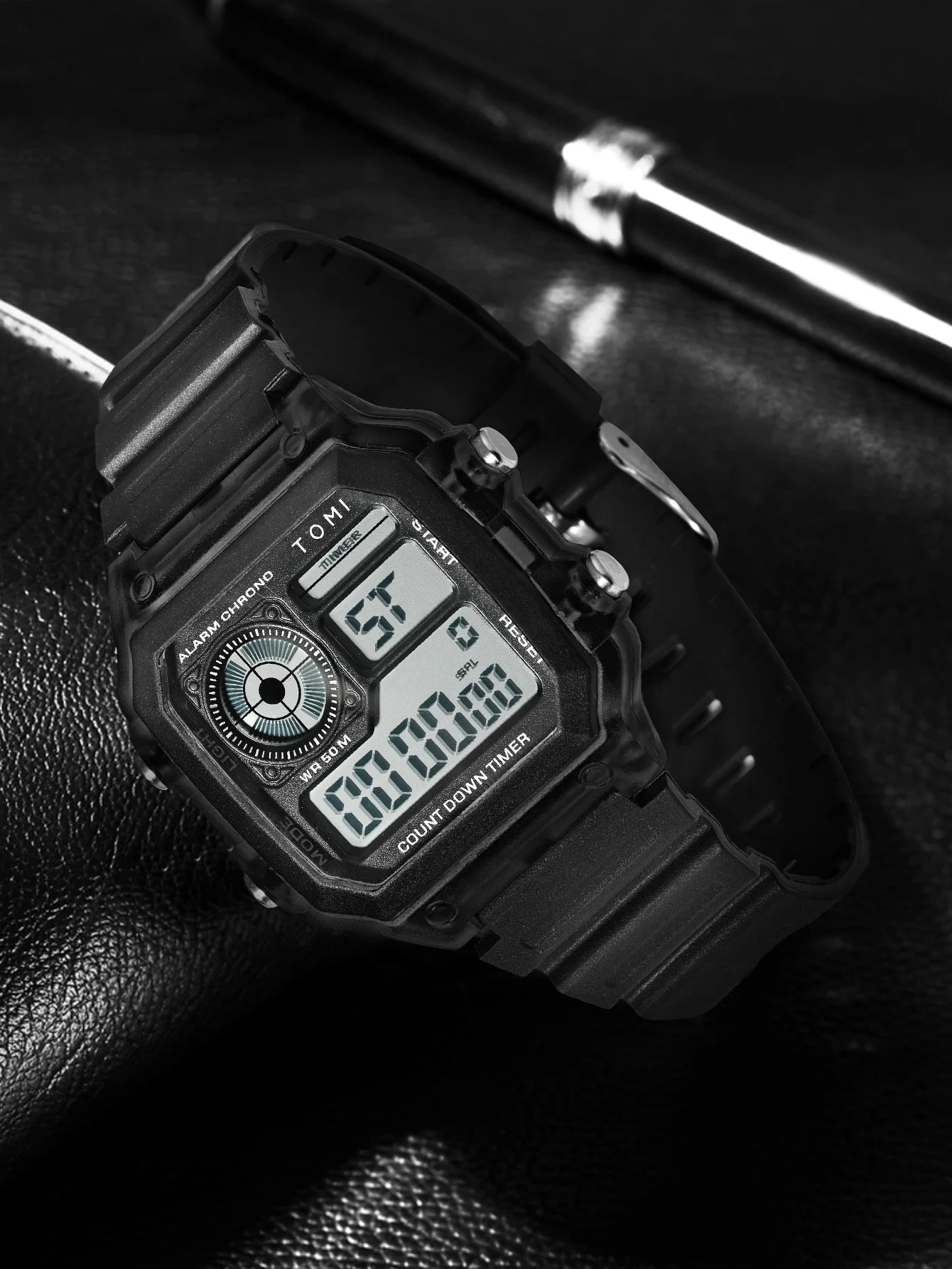 TOMI Transparente Cyberpunk Relógio Digital Edgy Square Estilo Esportivo Display LED Botões Multi-Função Moda Streetwear Pulseira