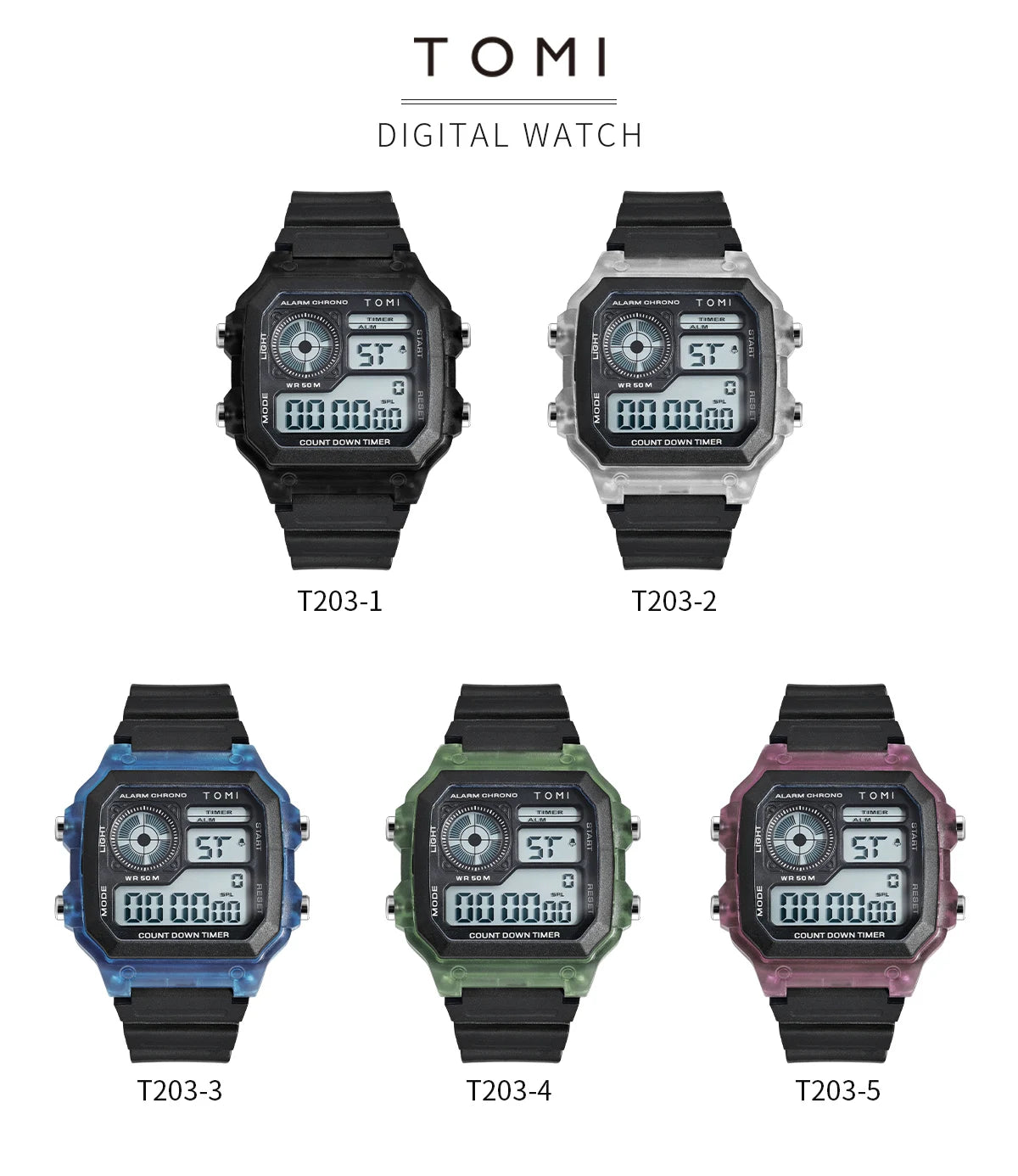 TOMI Transparente Cyberpunk Relógio Digital Edgy Square Estilo Esportivo Display LED Botões Multi-Função Moda Streetwear Pulseira