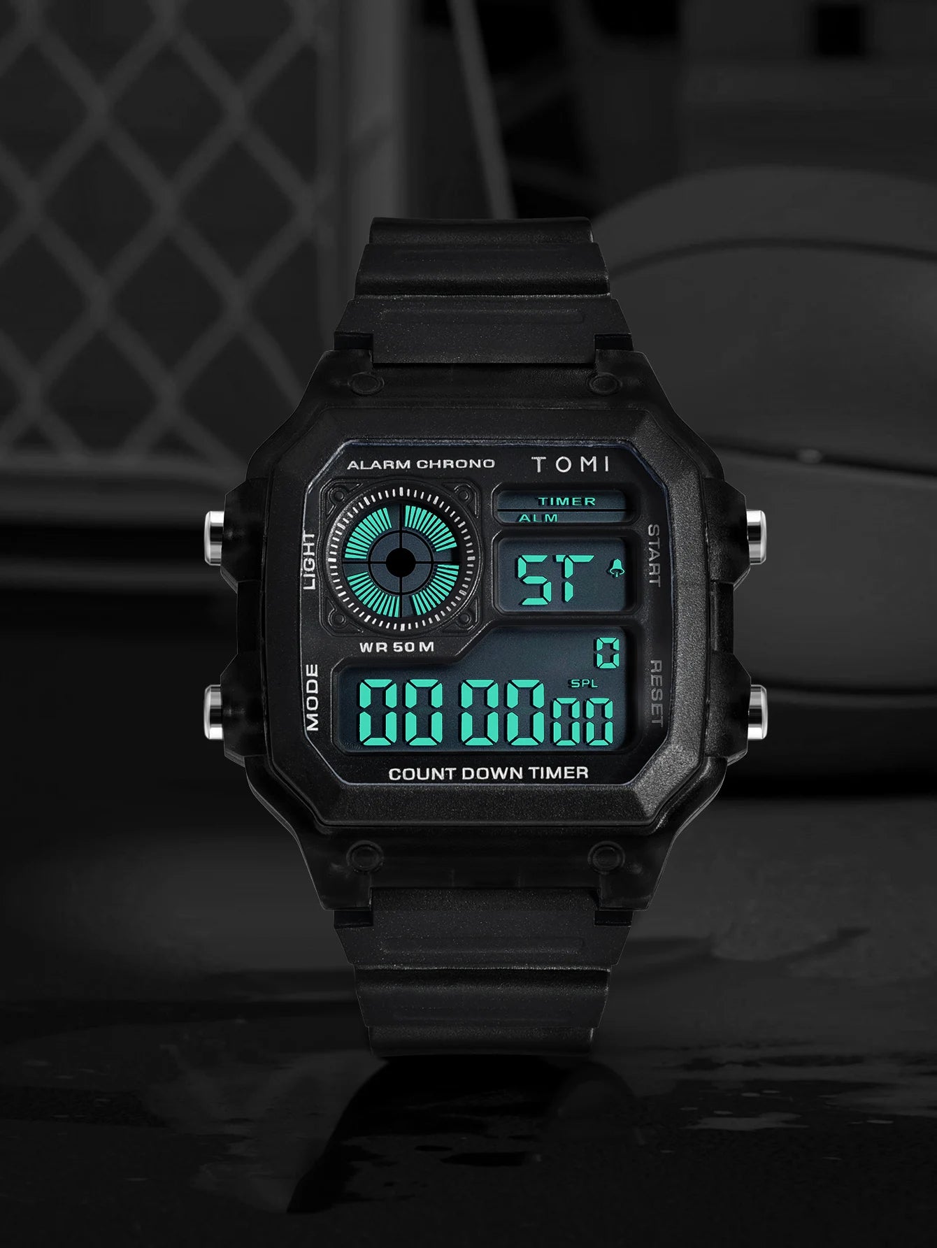 TOMI Transparente Cyberpunk Relógio Digital Edgy Square Estilo Esportivo Display LED Botões Multi-Função Moda Streetwear Pulseira