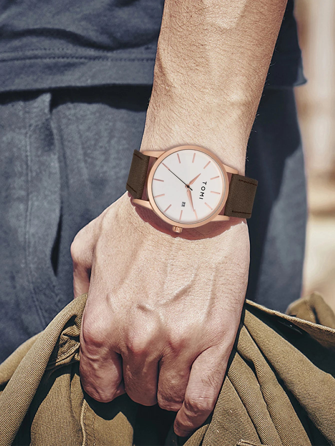 Relógio masculino da moda da marca TOMI luxuoso relógio de quartzo com design de mostrador de disco pequeno