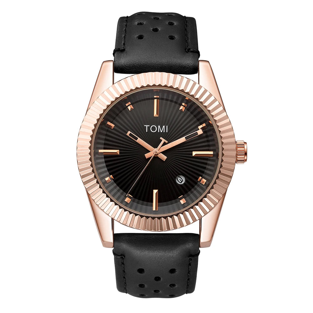 TOMI Moda Masculina Clássico Relógio Masculino e Feminino Versátil Tendência Calendário de Negócios Relógio de Quartzo de Couro Marrom