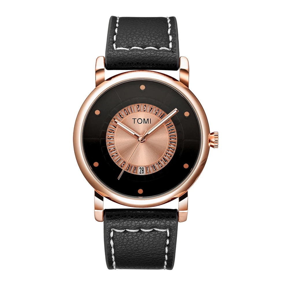 TOMI Relógio Masculino Minimalista Couro Preto Moda Minimalista Relógio de Quartzo Masculino Premium Business Quartz Watch