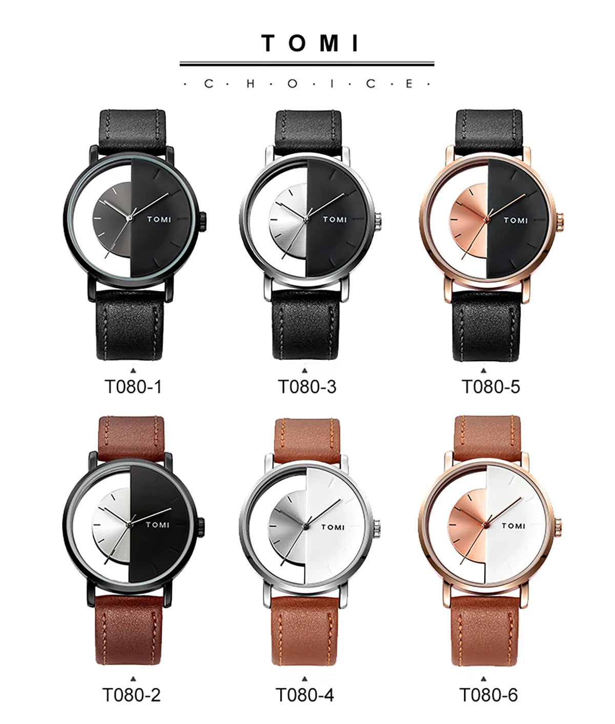 Relógio de quartzo com design oco simples da moda TOMI