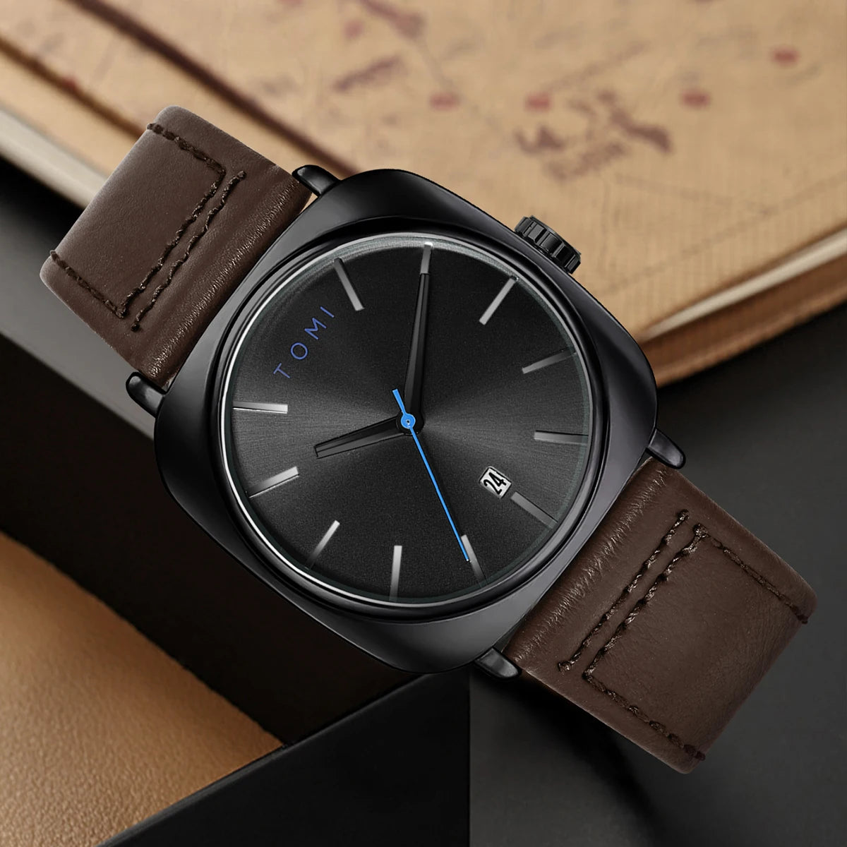 Tomi 2 pçs masculino casual moda relógio óculos conjunto de presente clássico simples caso quadrado relógio de quartzo masculino conjunto de presente reloj