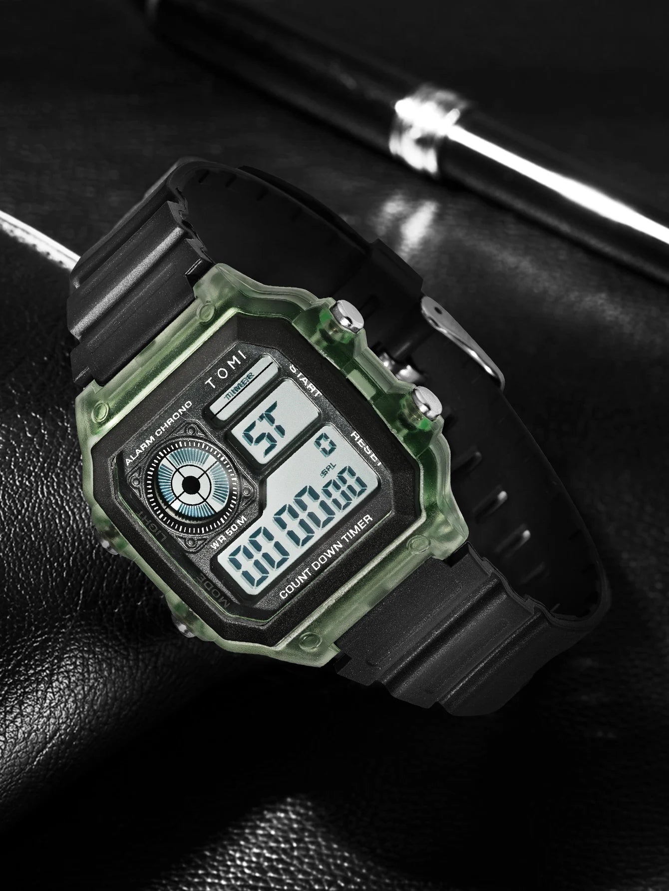 TOMI Transparente Cyberpunk Relógio Digital Edgy Square Estilo Esportivo Display LED Botões Multi-Função Moda Streetwear Pulseira