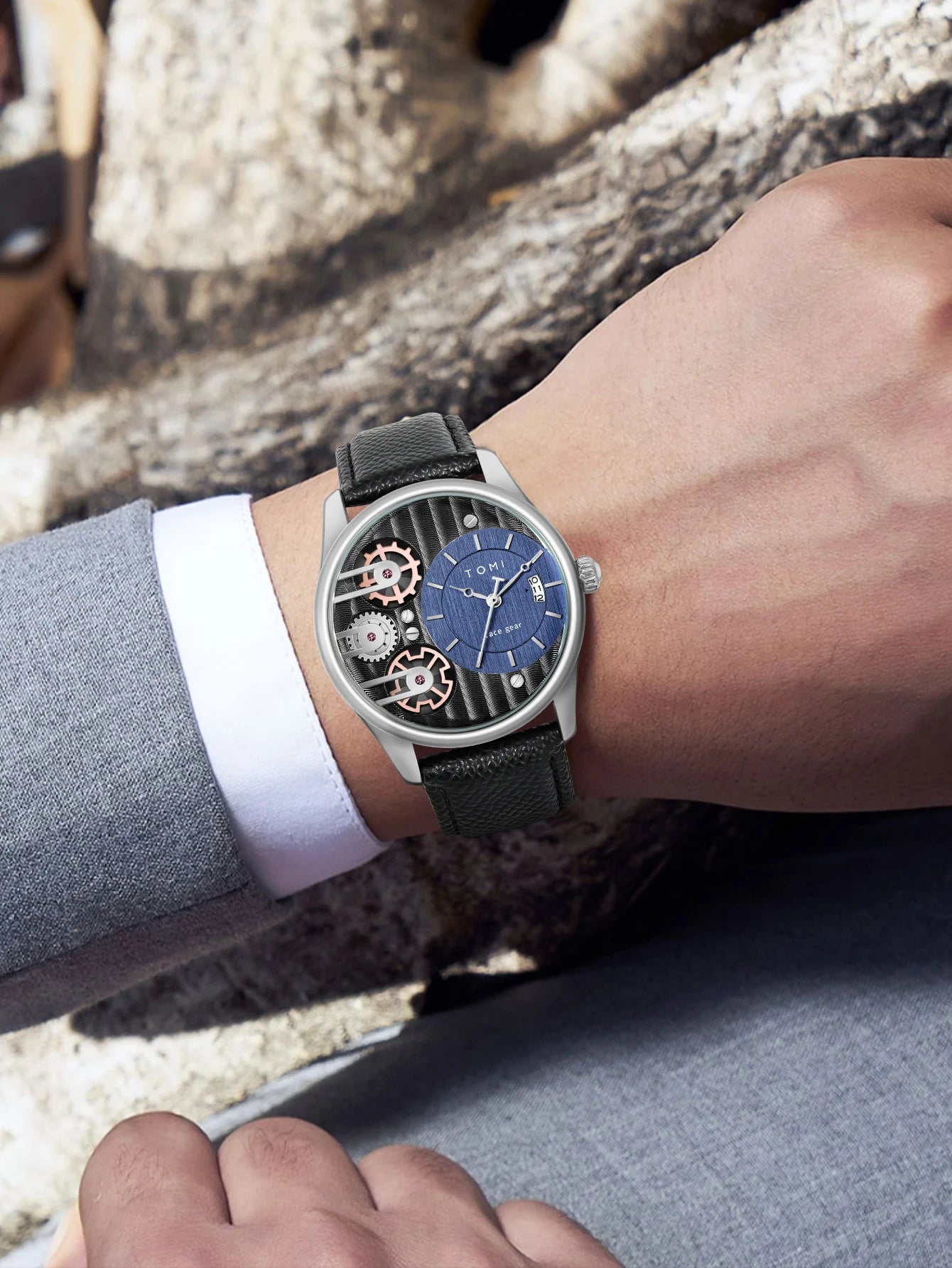 Relógio de quartzo de pulseira destacável TOMI masculino, conjunto combinado caixa presente, luxo e negócios simples, presente Festival