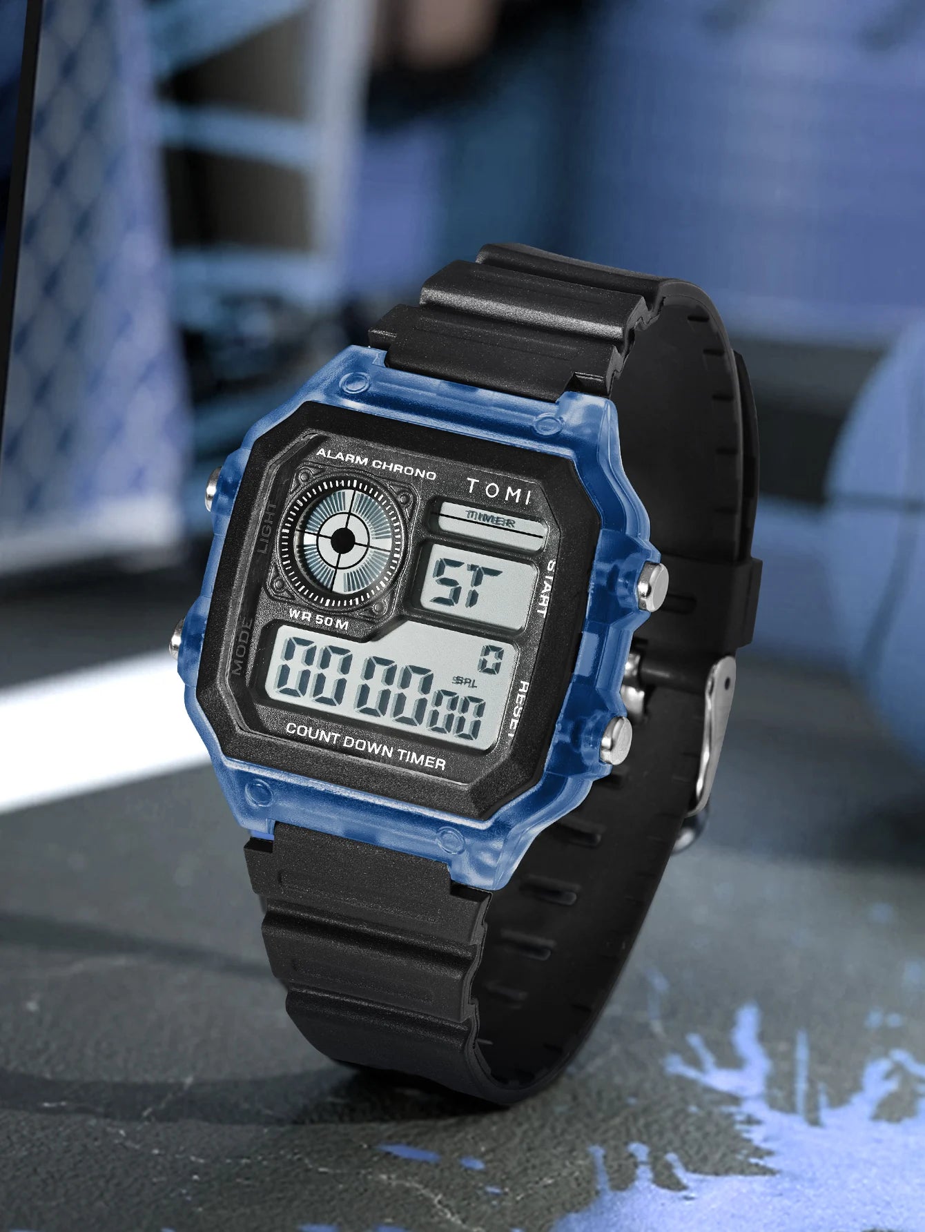 TOMI Transparente Cyberpunk Relógio Digital Edgy Square Estilo Esportivo Display LED Botões Multi-Função Moda Streetwear Pulseira