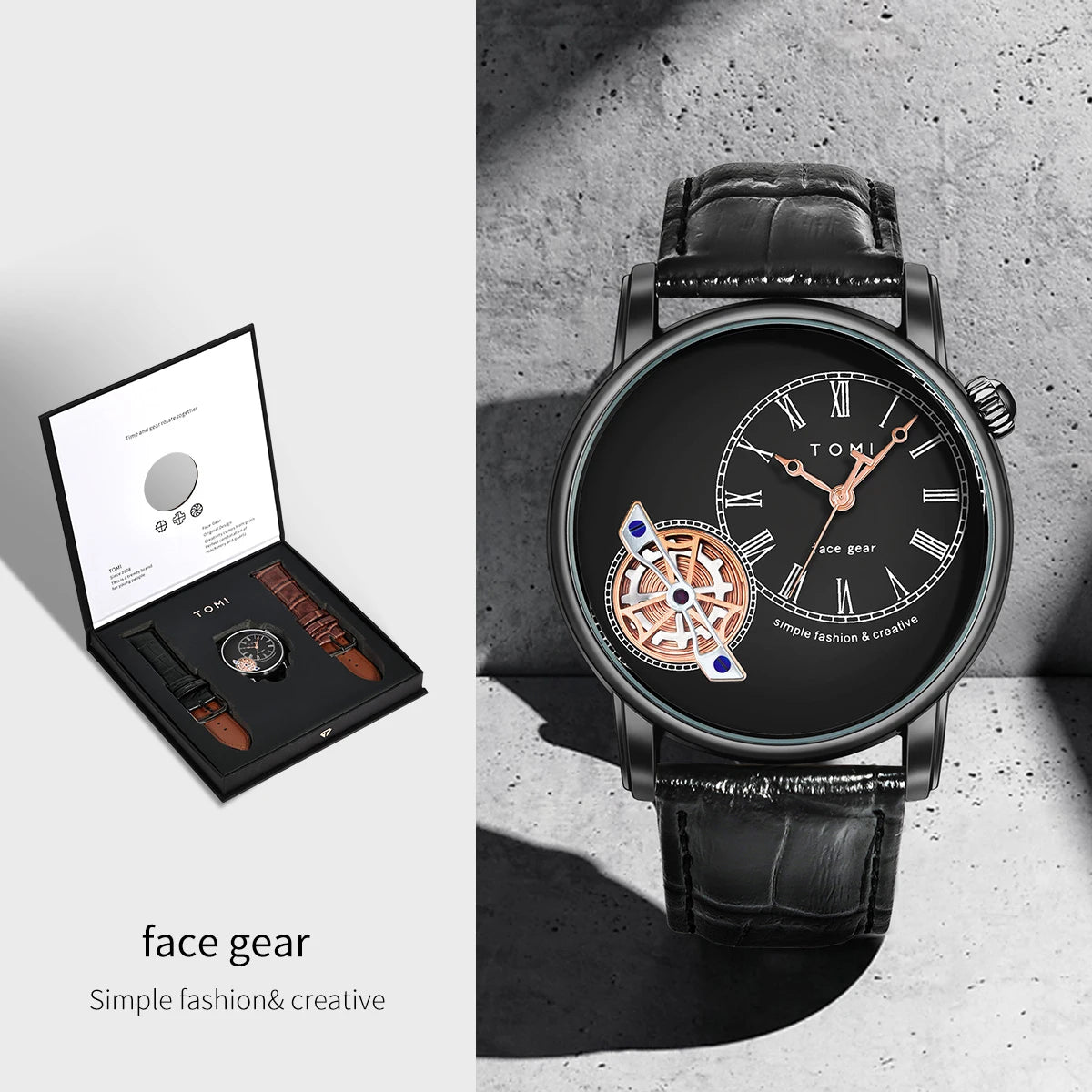 Tomi conjunto caixa de presente luxo e elegante relógio de quartzo masculino calendário de lazer pulseira dupla relógio de quartzo presente do festival