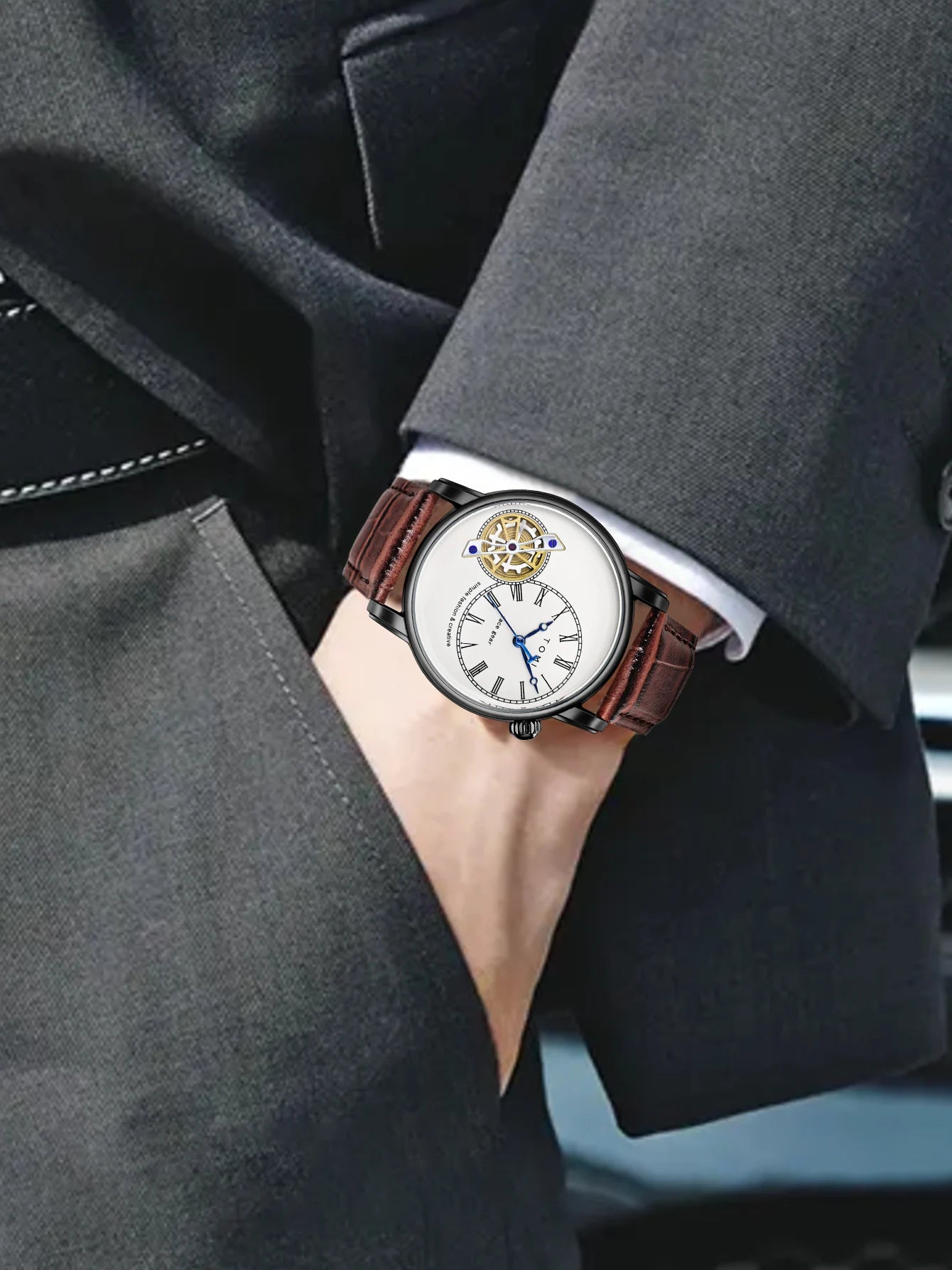 Tomi conjunto caixa de presente luxo e elegante relógio de quartzo masculino calendário de lazer pulseira dupla relógio de quartzo presente do festival