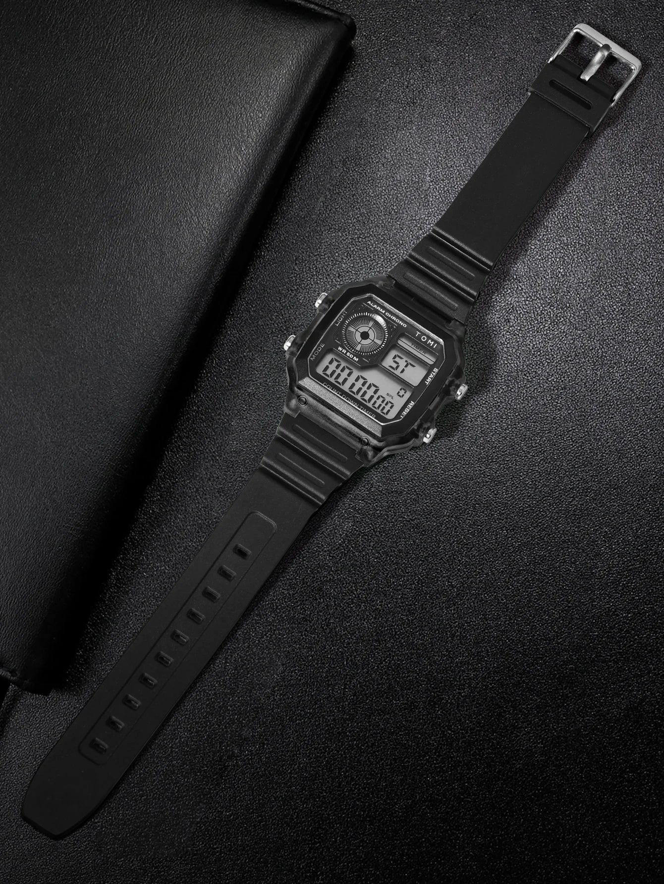 TOMI Transparente Cyberpunk Relógio Digital Edgy Square Estilo Esportivo Display LED Botões Multi-Função Moda Streetwear Pulseira
