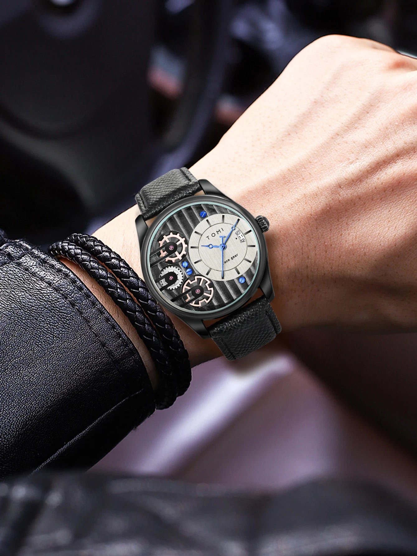 Relógio de quartzo de pulseira destacável TOMI masculino, conjunto combinado caixa presente, luxo e negócios simples, presente Festival