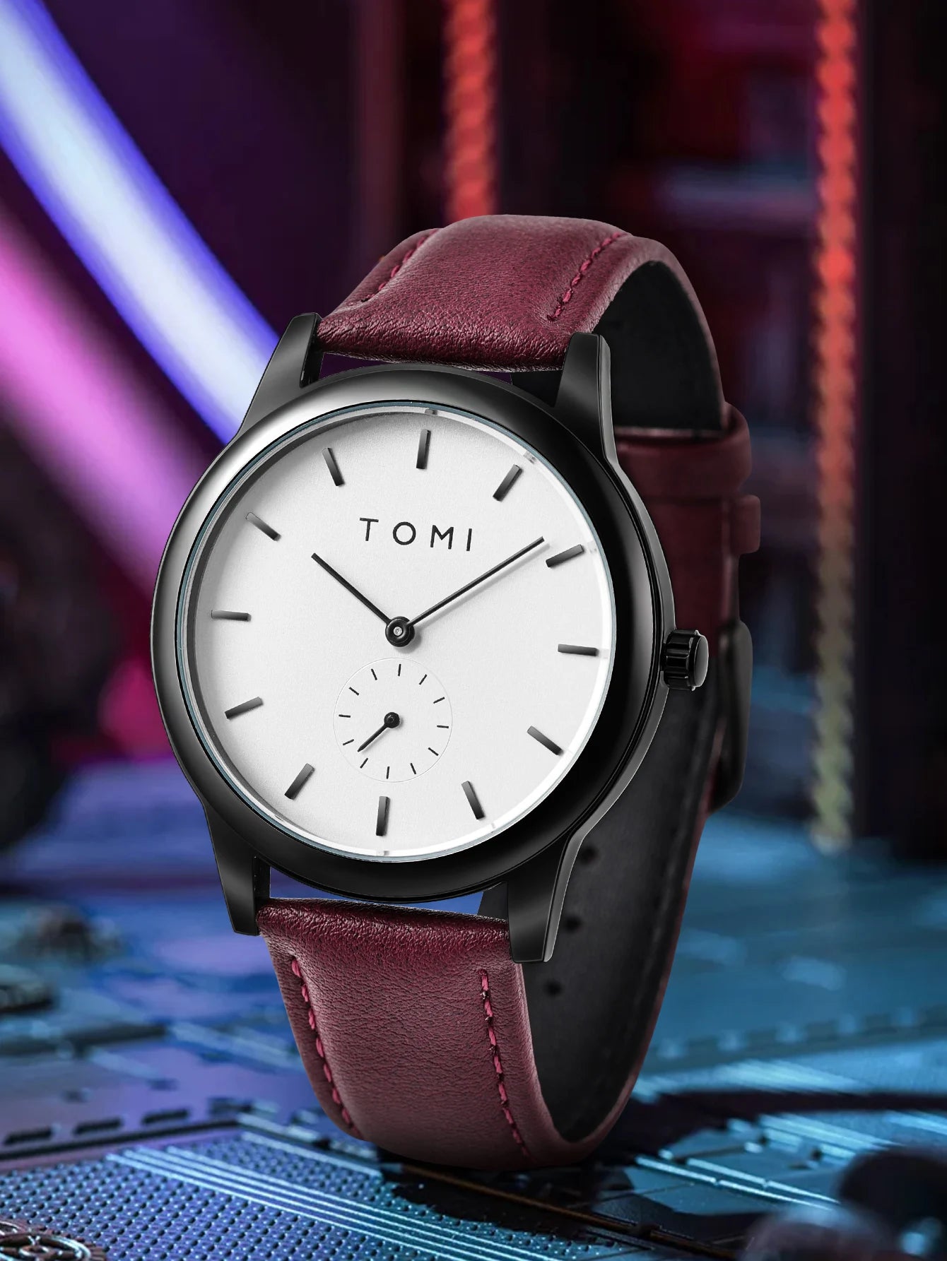 TOMI Fashion Masculino Relógio de quartzo com meio cinto de dois pinos casual e minimalista masculino