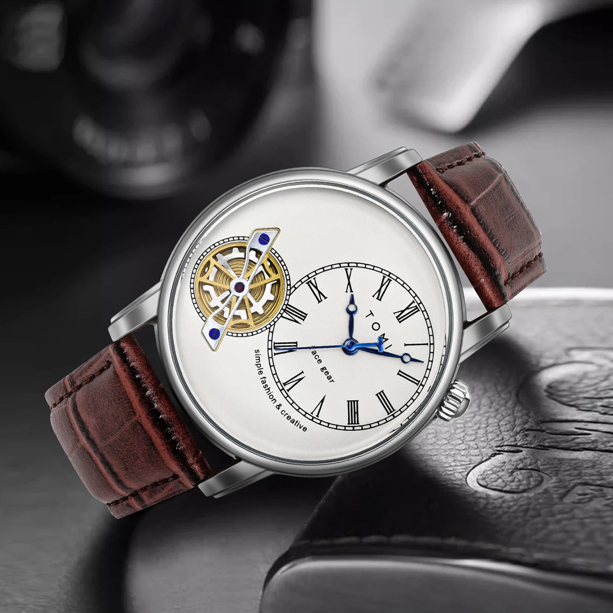 Tomi conjunto caixa de presente luxo e elegante relógio de quartzo masculino calendário de lazer pulseira dupla relógio de quartzo presente do festival