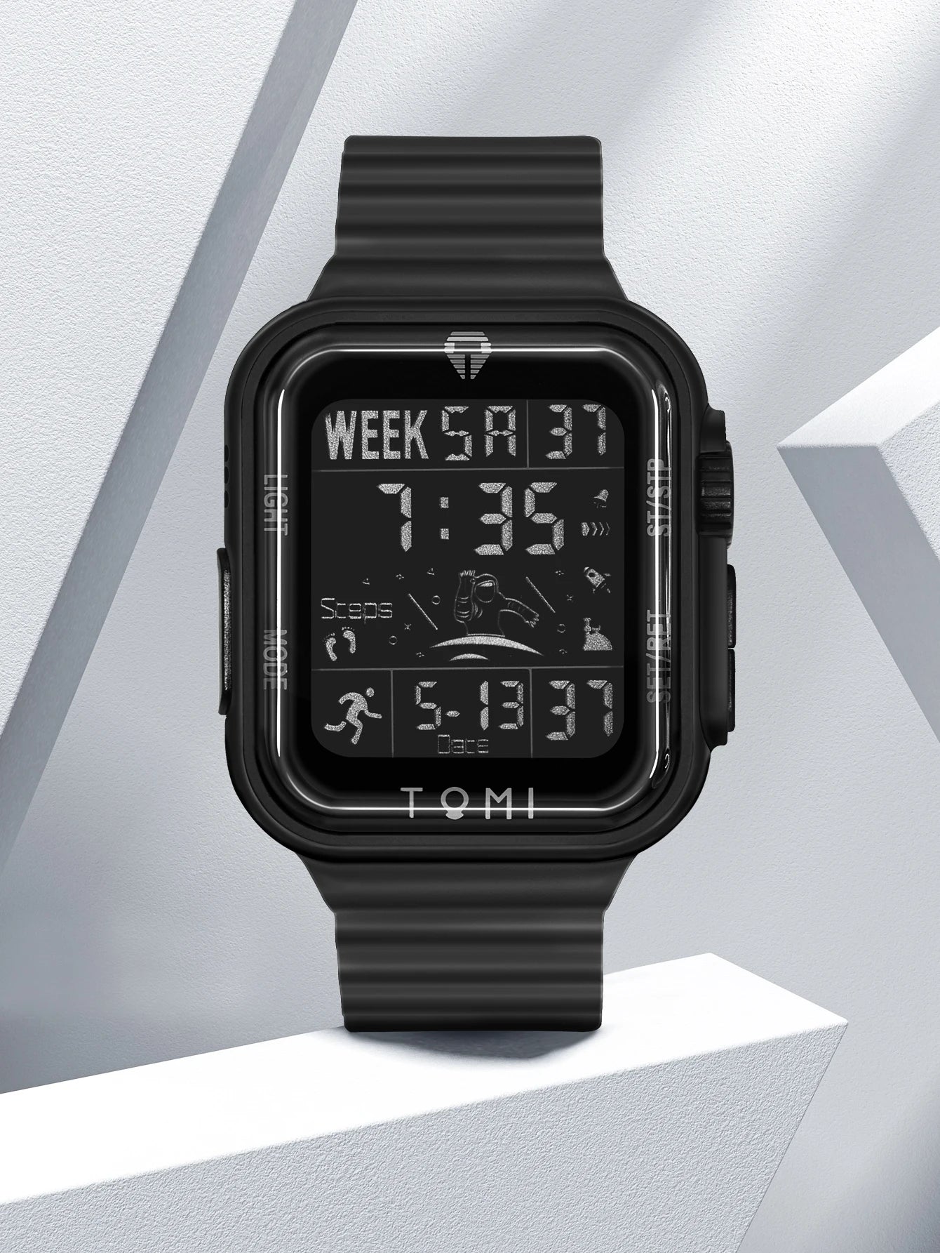TOMI Pro Mens Smartwatch 1.86 '' AMOLED Tela Sensível Ao Toque Quadrado, Mostrador Obsidian, Data/Tempo/Semana Excluso Design Minimalista Elegante