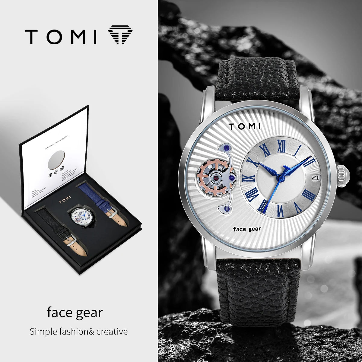 Tomi clássico minimalista relógio masculino presente conjunto de luxo negócios masculino versátil relógio de quartzo redondo grande mostrador relógio de quartzo presente