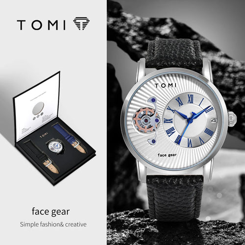 Tomi clássico minimalista relógio masculino presente conjunto de luxo negócios masculino versátil relógio de quartzo redondo grande mostrador relógio de quartzo presente