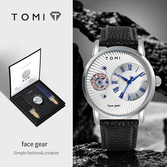 Tomi clássico minimalista relógio masculino presente conjunto de luxo negócios masculino versátil relógio de quartzo redondo grande mostrador relógio de quartzo presente