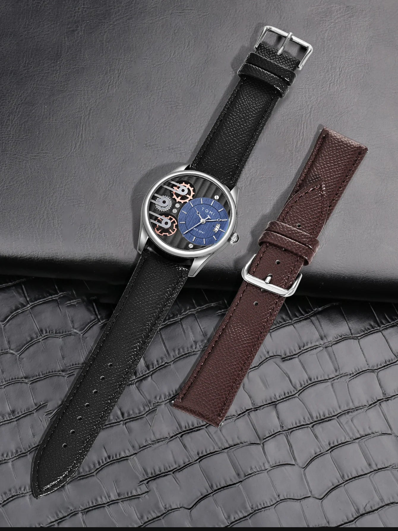 Relógio de quartzo de pulseira destacável TOMI masculino, conjunto combinado caixa presente, luxo e negócios simples, presente Festival