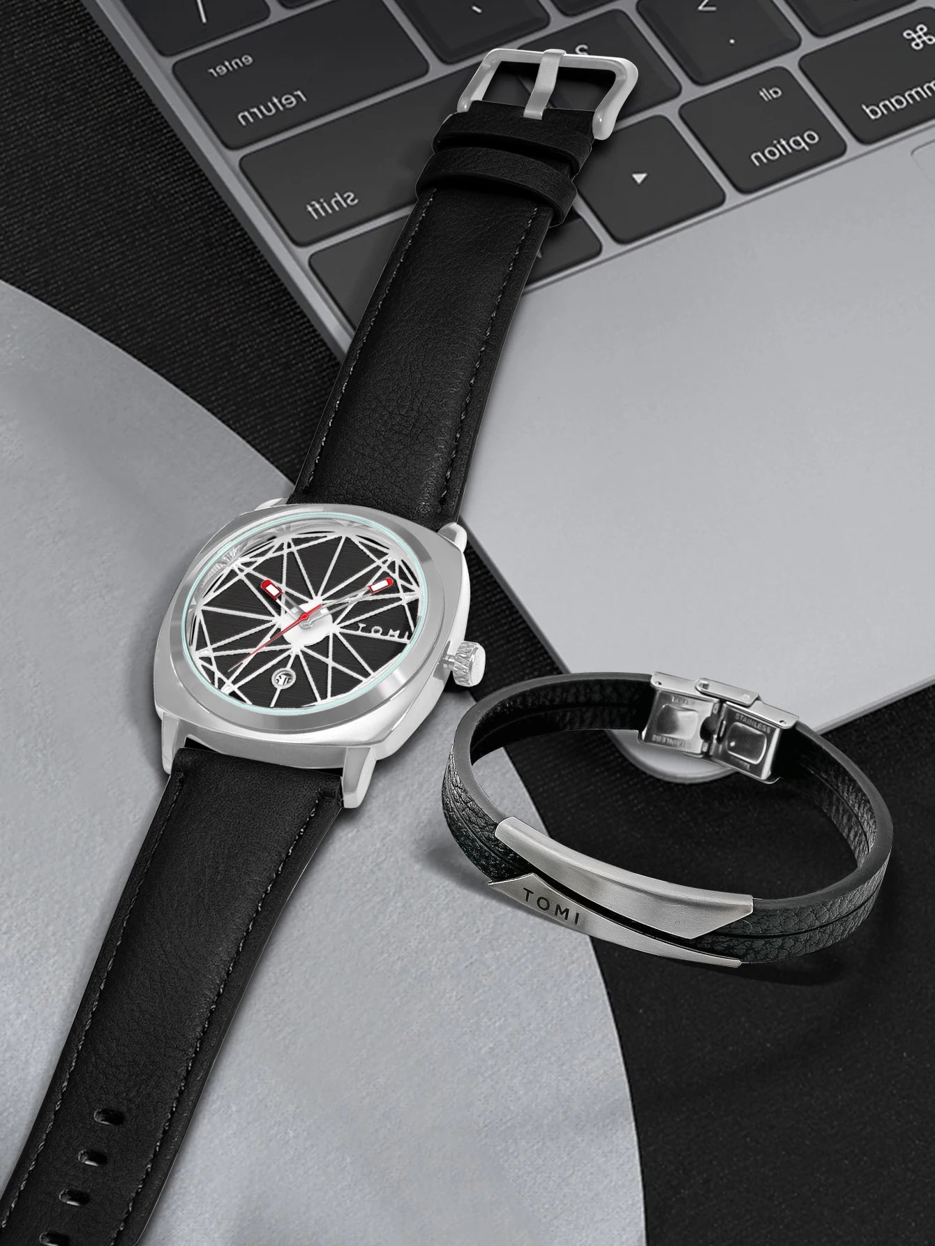 Tomi 2024 novo 2 pçs relógio masculino pulseira presente conjunto de luxo negócios versátil calendário relógio quartzo masculino e relógio presente reloj