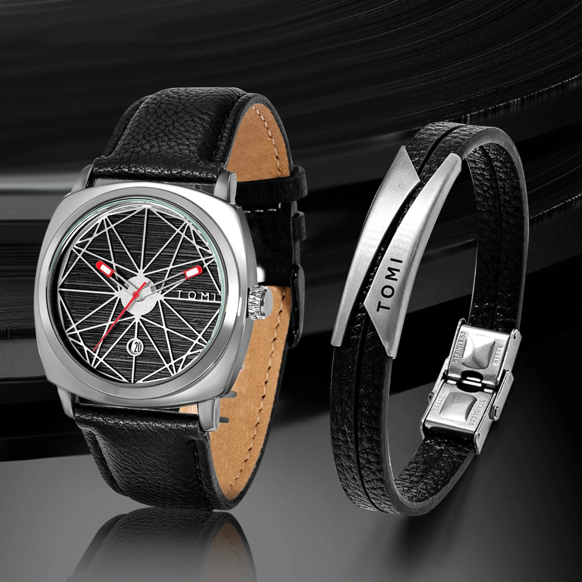 Tomi 2024 novo 2 pçs relógio masculino pulseira presente conjunto de luxo negócios versátil calendário relógio quartzo masculino e relógio presente reloj