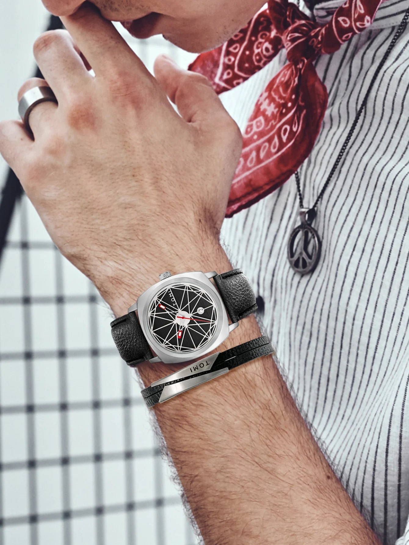 Tomi 2024 novo 2 pçs relógio masculino pulseira presente conjunto de luxo negócios versátil calendário relógio quartzo masculino e relógio presente reloj