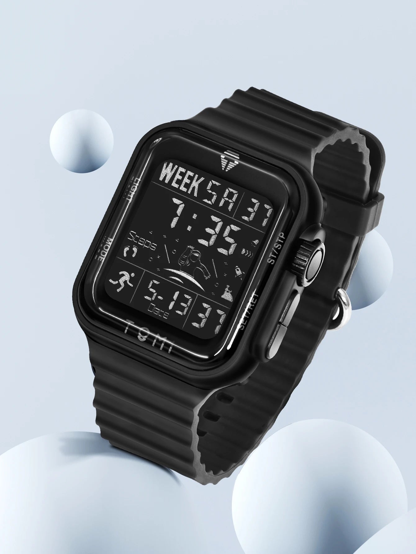 TOMI Pro Mens Smartwatch 1.86 '' AMOLED Tela Sensível Ao Toque Quadrado, Mostrador Obsidian, Data/Tempo/Semana Excluso Design Minimalista Elegante