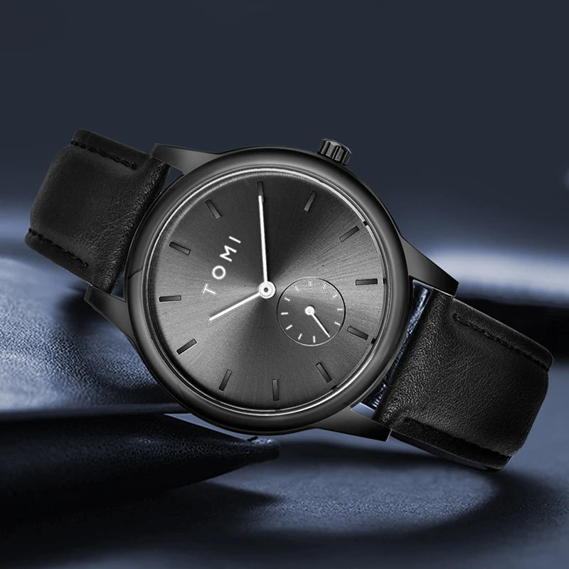 TOMI Fashion Masculino Relógio de quartzo com meio cinto de dois pinos casual e minimalista masculino