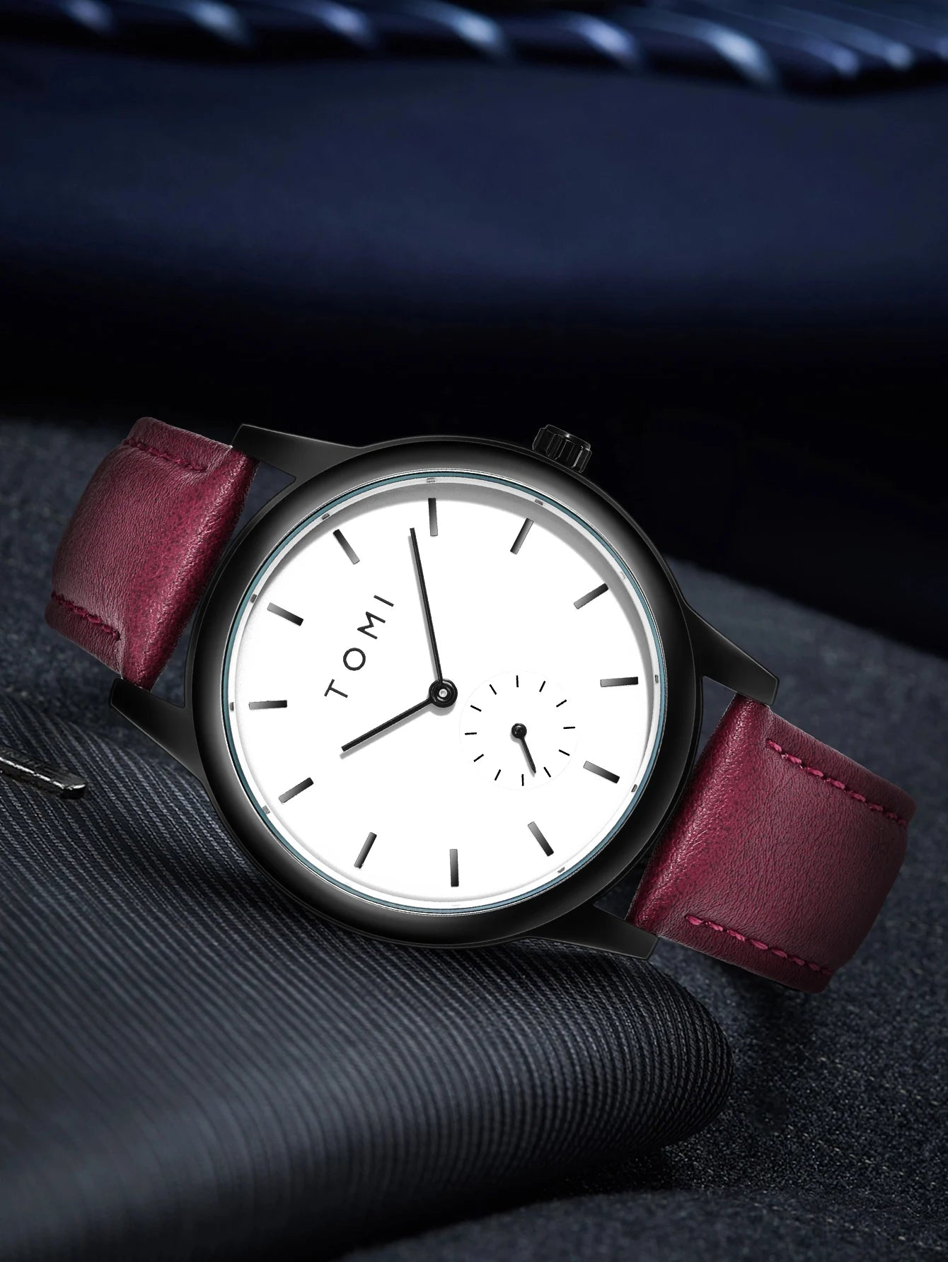 TOMI Fashion Masculino Relógio de quartzo com meio cinto de dois pinos casual e minimalista masculino
