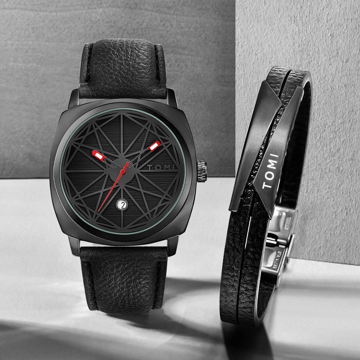 Tomi 2024 novo 2 pçs relógio masculino pulseira presente conjunto de luxo negócios versátil calendário relógio quartzo masculino e relógio presente reloj