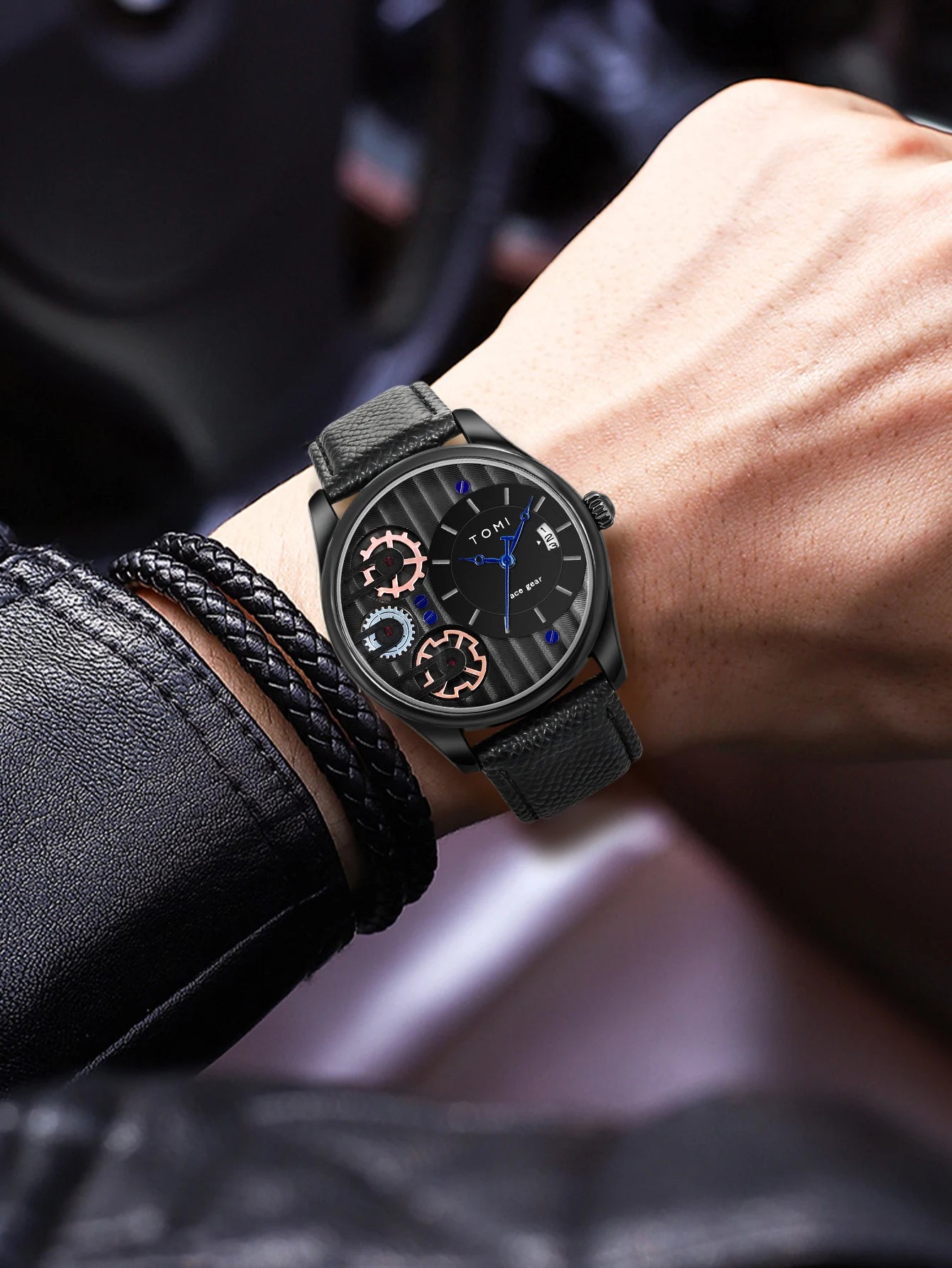 Relógio de quartzo de pulseira destacável TOMI masculino, conjunto combinado caixa presente, luxo e negócios simples, presente Festival