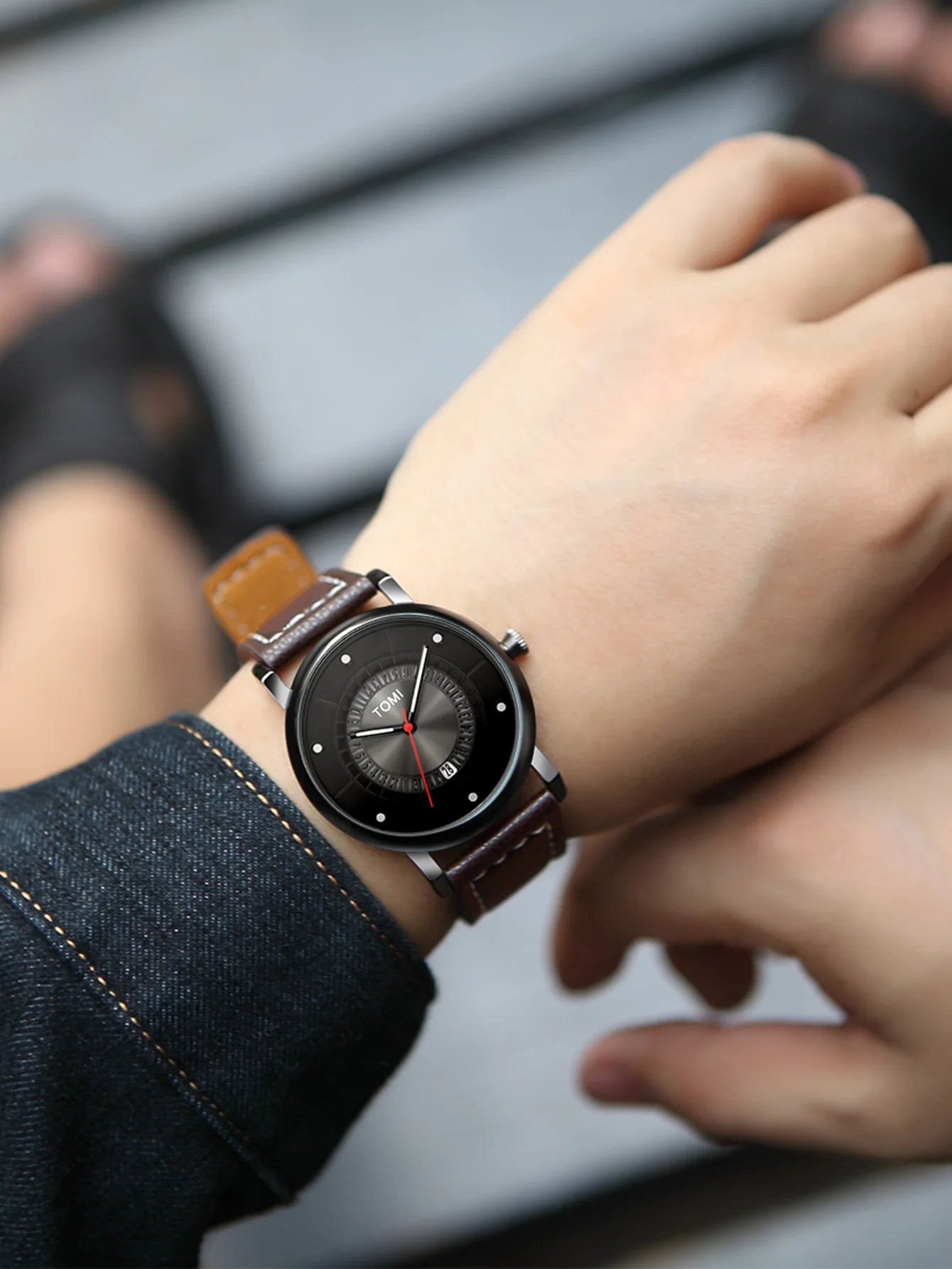 TOMI Relógio Masculino Minimalista Couro Preto Moda Minimalista Relógio de Quartzo Masculino Premium Business Quartz Watch