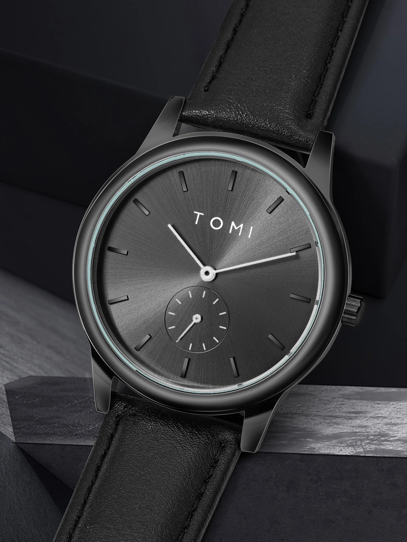 TOMI Fashion Masculino Relógio de quartzo com meio cinto de dois pinos casual e minimalista masculino