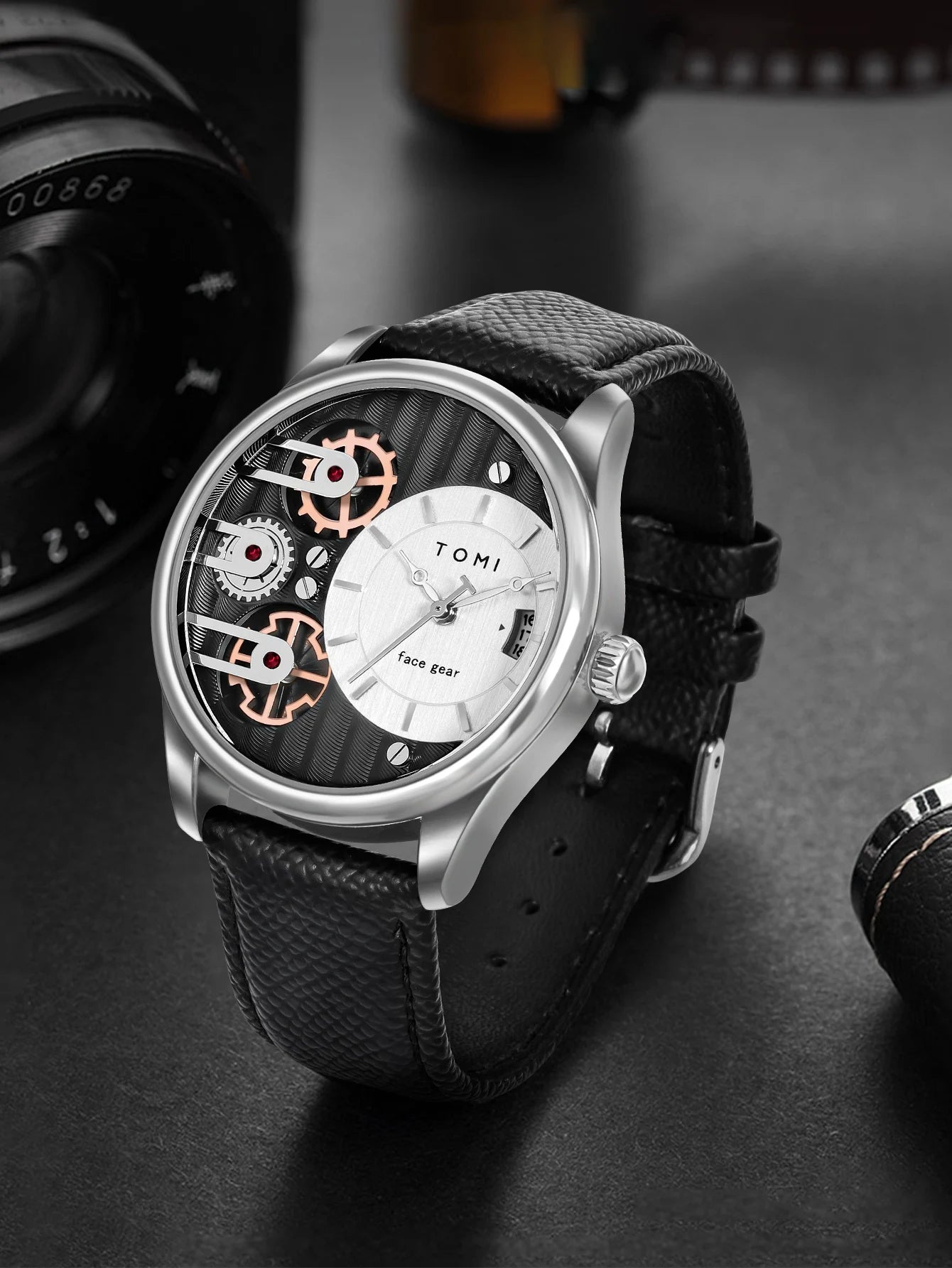 Relógio de quartzo de pulseira destacável TOMI masculino, conjunto combinado caixa presente, luxo e negócios simples, presente Festival