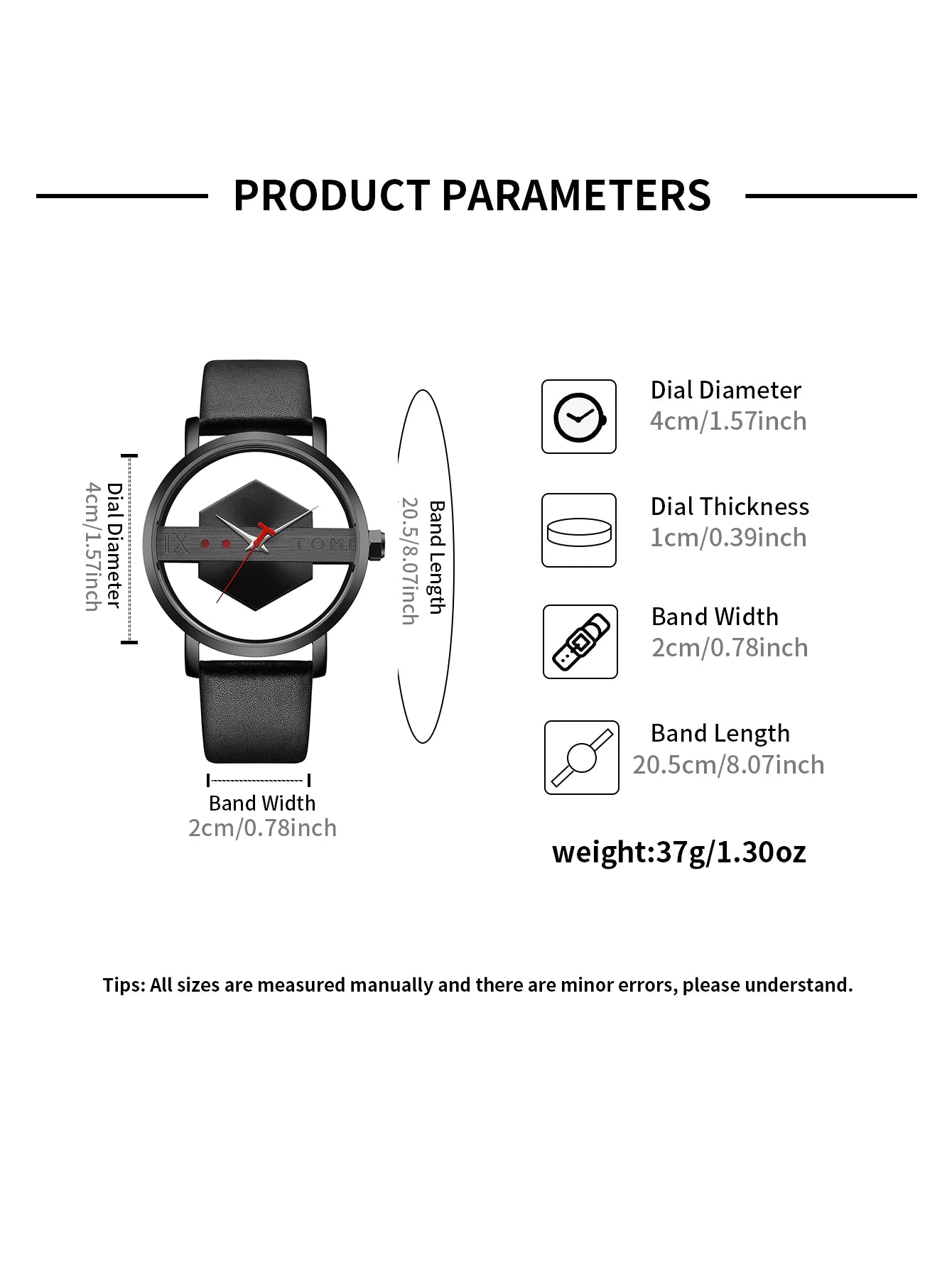 TOMI Pulseira de relógio de couro masculina elegante e minimalista personalizada com perspectiva oca tampa inferior de vidro relógio de quartzo
