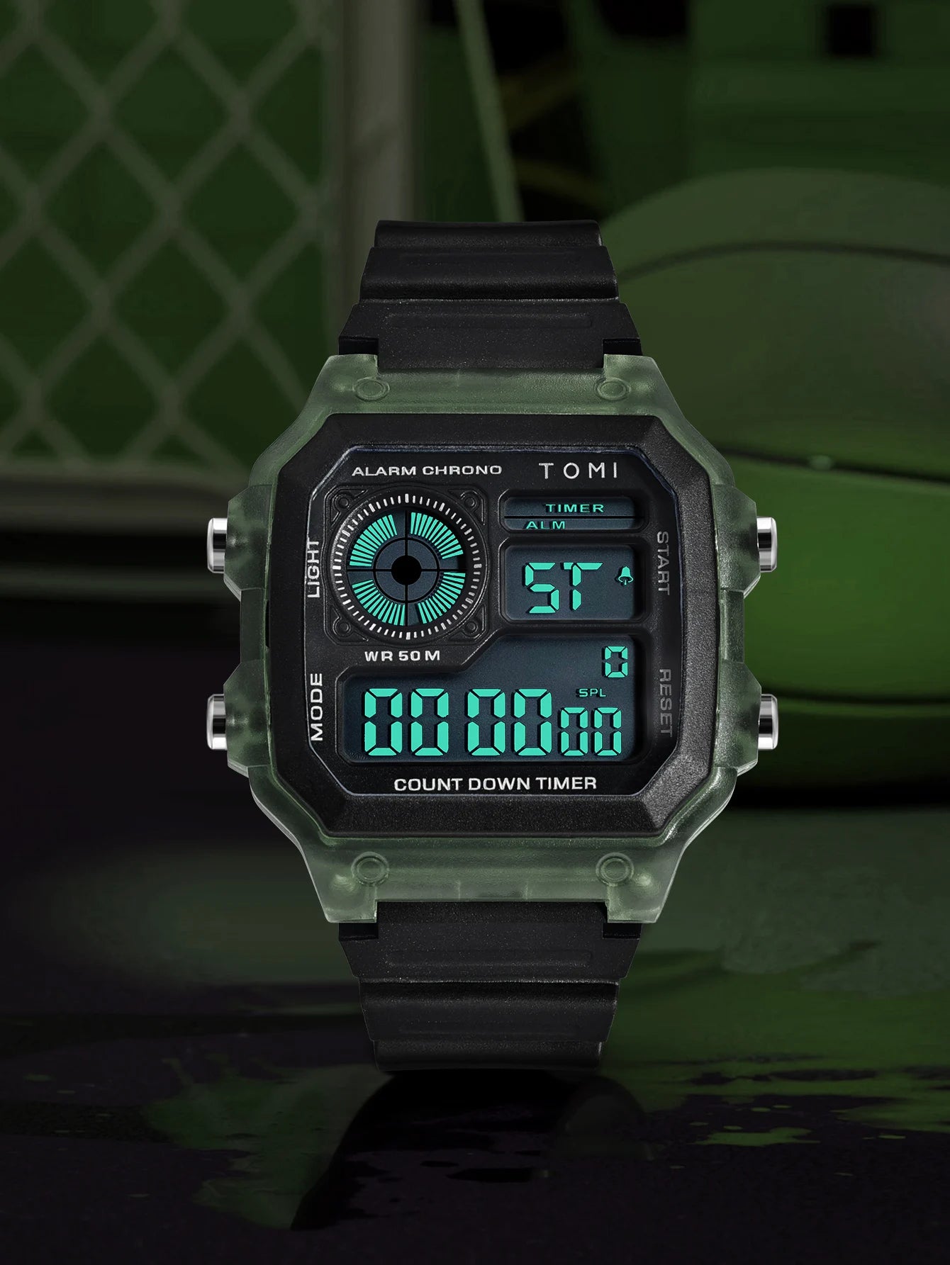 TOMI Transparente Cyberpunk Relógio Digital Edgy Square Estilo Esportivo Display LED Botões Multi-Função Moda Streetwear Pulseira