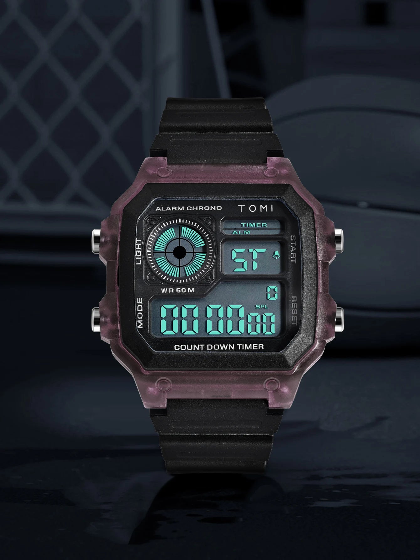 TOMI Transparente Cyberpunk Relógio Digital Edgy Square Estilo Esportivo Display LED Botões Multi-Função Moda Streetwear Pulseira