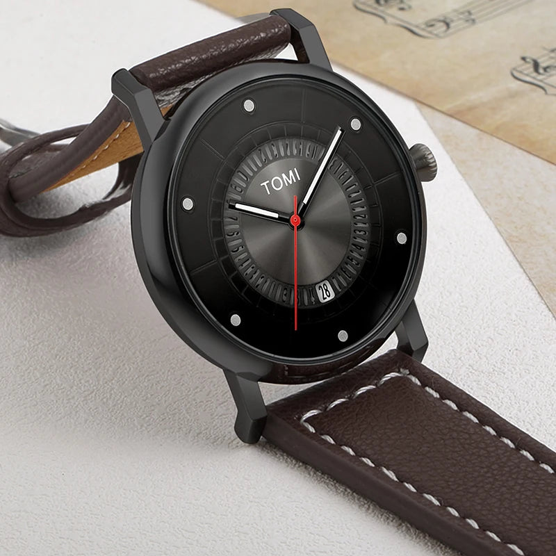 TOMI Relógio Masculino Minimalista Couro Preto Moda Minimalista Relógio de Quartzo Masculino Premium Business Quartz Watch