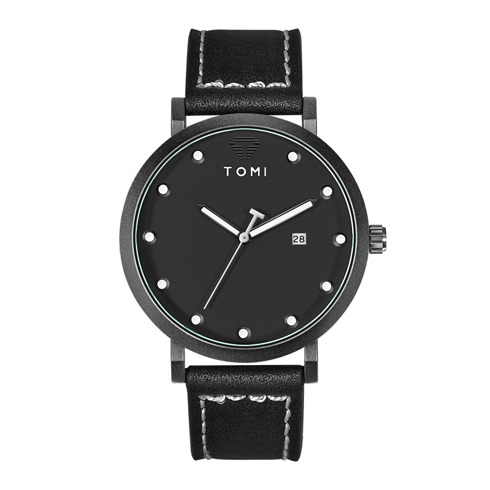 Tomi moda minimalista relógio masculino ao ar livre militar mostrador redondo relógio de quartzo de negócios masculino versátil retro relógio festival presente
